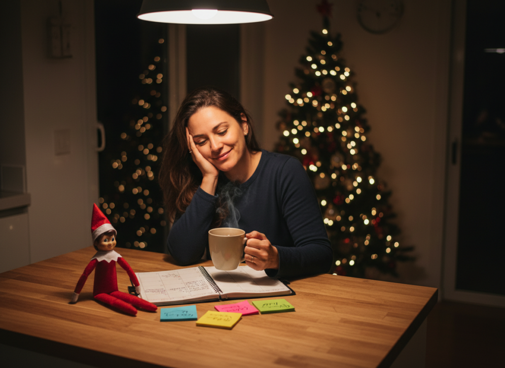 Elf on the Shelf na rotina real: mãe planejando dezembro com ideias simples para o elfinho